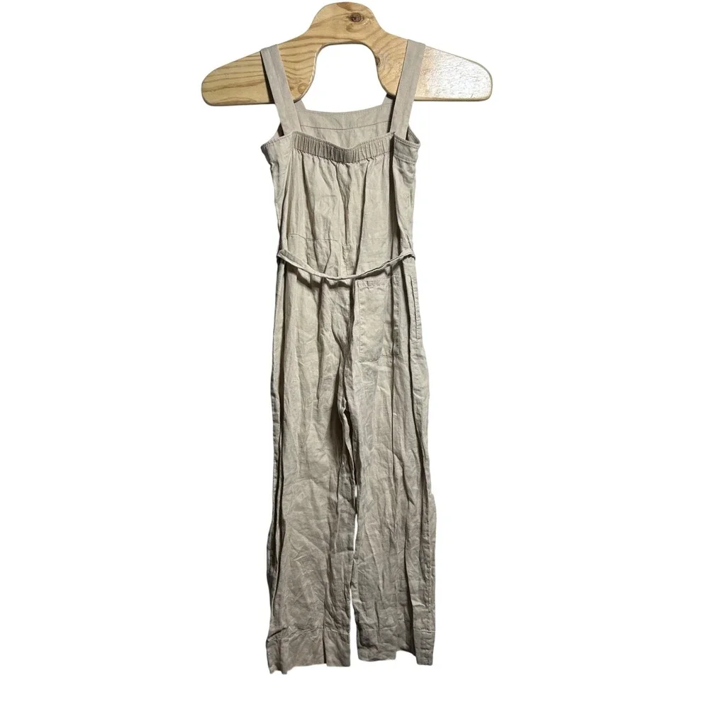 Quince 100% European Linen Square Neck Tie Waist Jumpsuit Sand Beige Small CB001